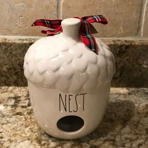 Rae Dunn NEST Acorn Birdhouse Red Ribbon